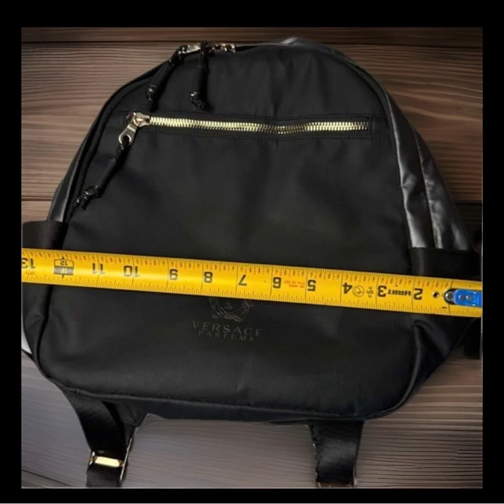 Versace Black Backpack with Gold-Zip Accent